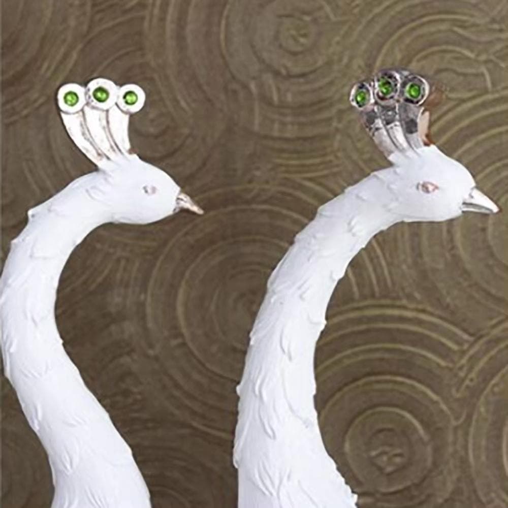 ２種セット 置物 孔雀 白 70cm 柱 インテリア 風水 ホワイトジルコニア