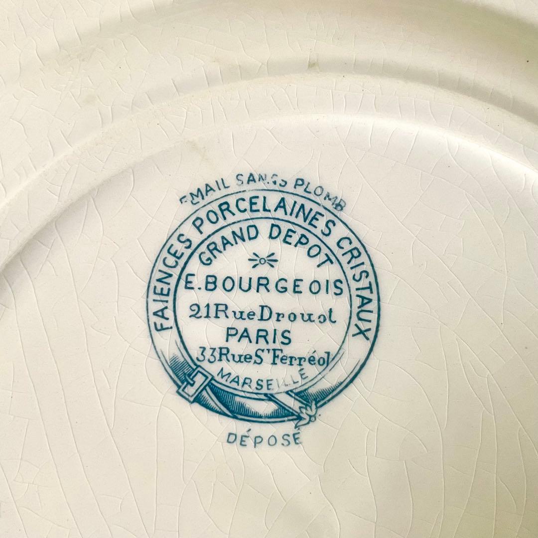 エミールブルジョワ窯ブルーリボンのガーランドプレート　平皿　フランスアンティーク