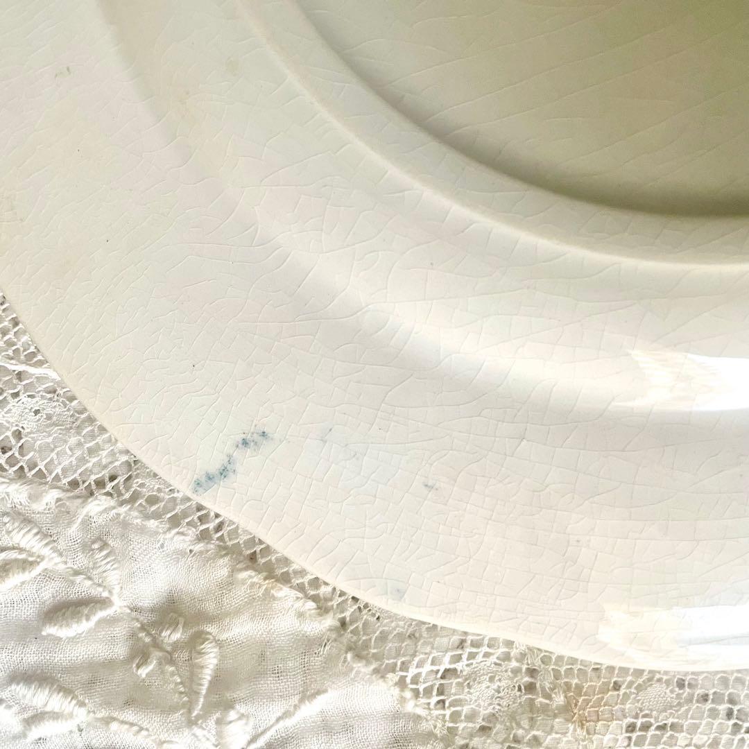 エミールブルジョワ窯ブルーリボンのガーランドプレート　平皿　フランスアンティーク