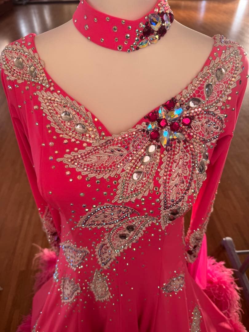 チャコット社交ダンスドレス ピンク フリルチョーカーとフロート付き 3 L日本製