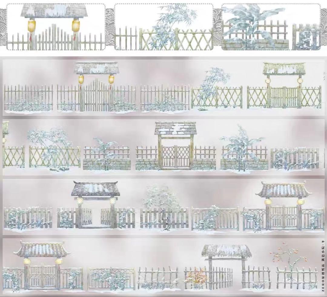 【9390】海外　マステ　5m巻　PETマスキングテープ　竹垣　冬　装飾系