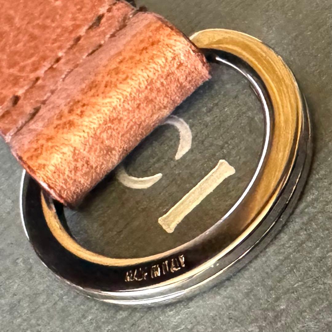 GUCCI ダークブラウンレザー&ガンメタシルバー キーリング キーホルダー極美