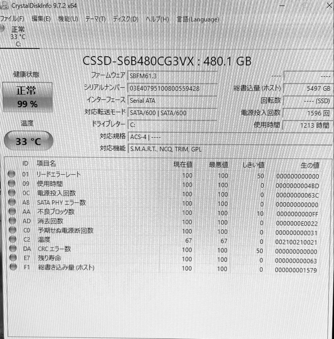 中古ESPRIMO FMVF70C2W SSD500GB メモリ16GB