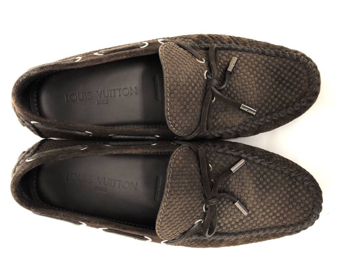 03079LOUISVUITTONルイヴィトンダミエスエードドライビングシューズ