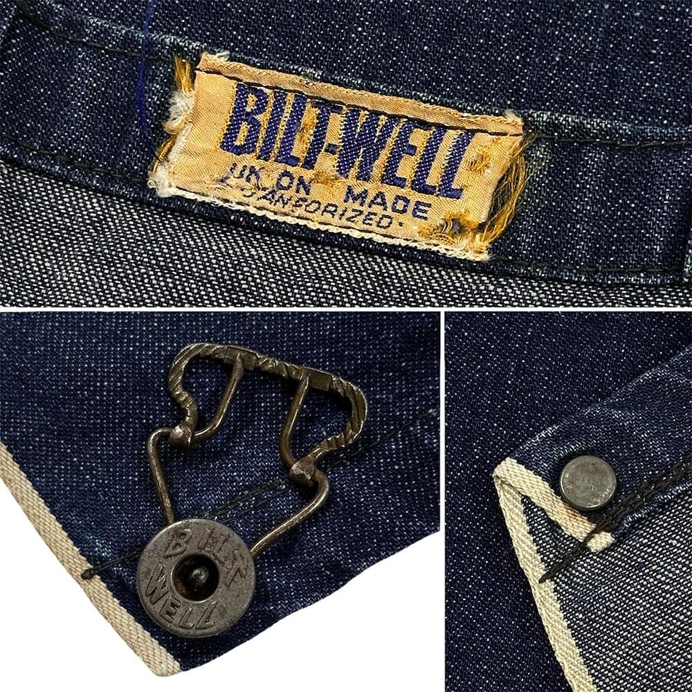 40s BILT WELL 濃紺 デニム エプロン 針刺し バックルバック 大戦