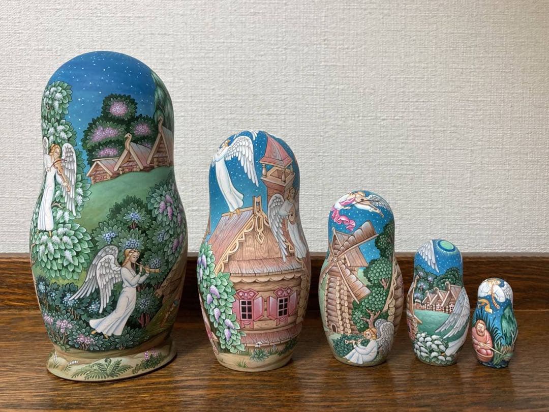 ロシア雑貨☆イコン マトリョーシカ眠る地球の上(5P)H16.5cmコブロフ工房