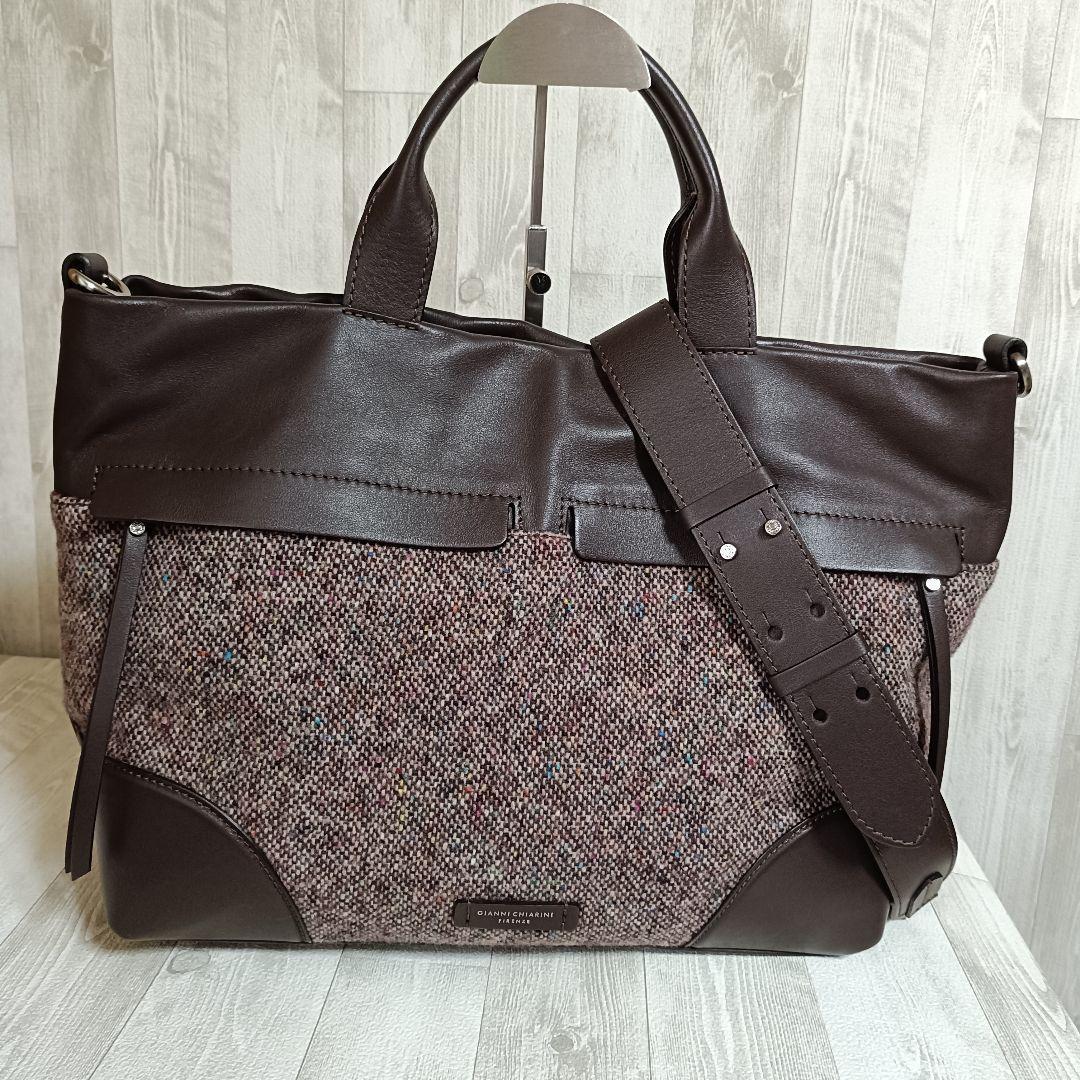 極美品 ジャンニキャリーニ トートバッグ ツイード ショルダーバッグ DUNA