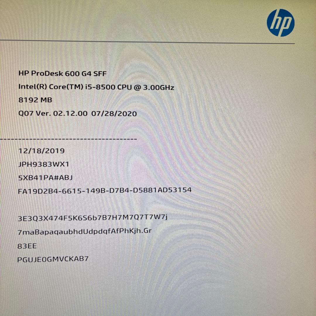 8世代！Core i5！HP ProDesk 600G4！BIOS確認済ジャンク