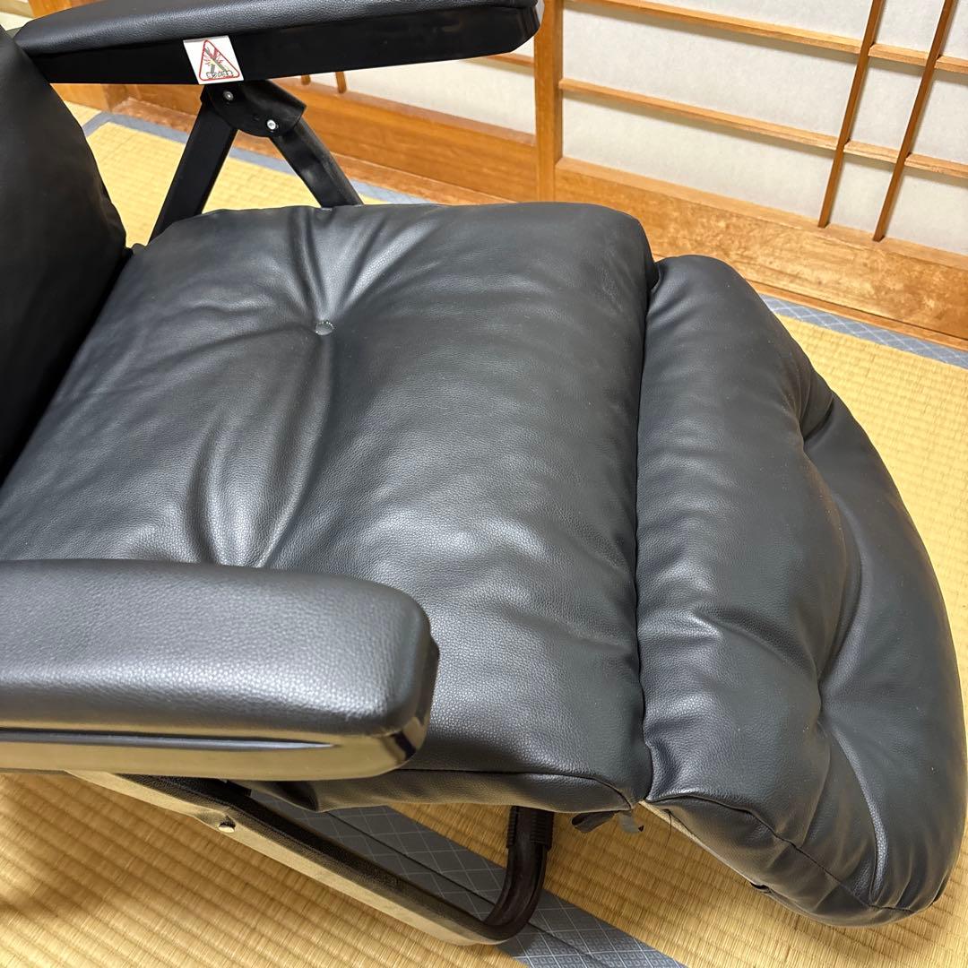 【美品】リクライニングチェア ブラック 合成皮革　1人掛け　折りたたみ