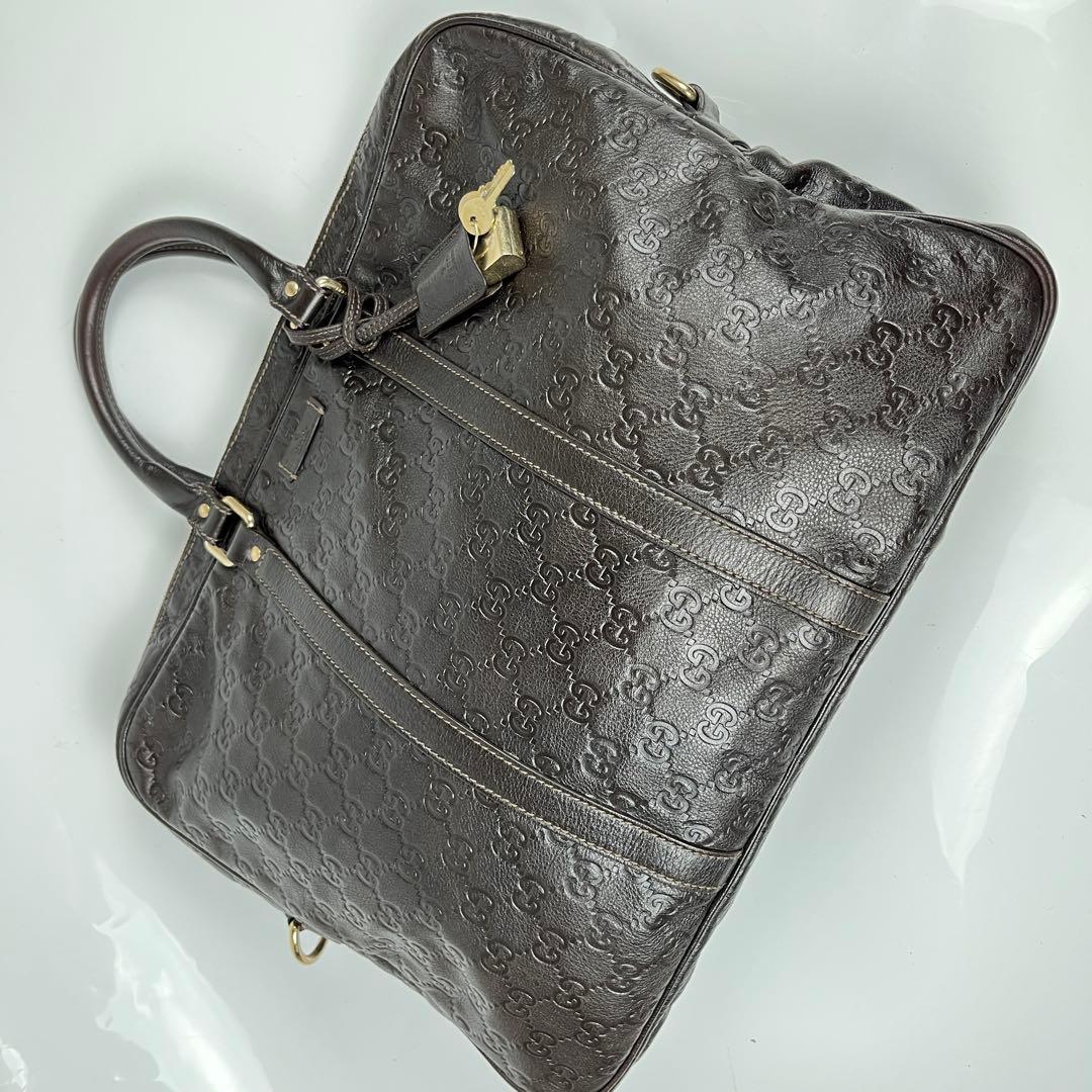 【極美品】グッチ ビジネスバッグ シマレザーGG 本革 ダークブラウン メンズ
