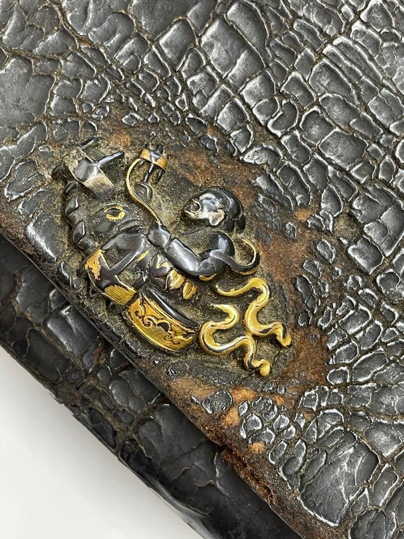 【煙管】 煙草入 煙管筒 金口 細工 彫刻 一式 骨董 アンティーク 時代物