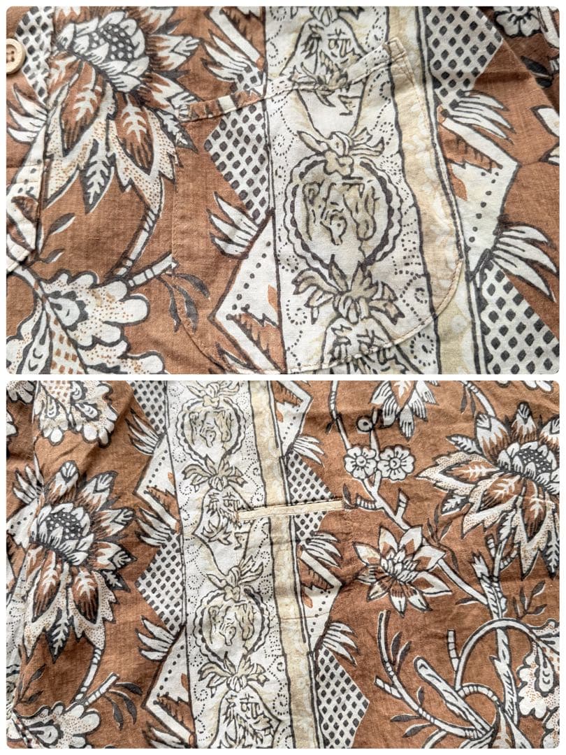 希少✨45R 更紗ブロックプリントの908オーシャンちび衿プルシャツ