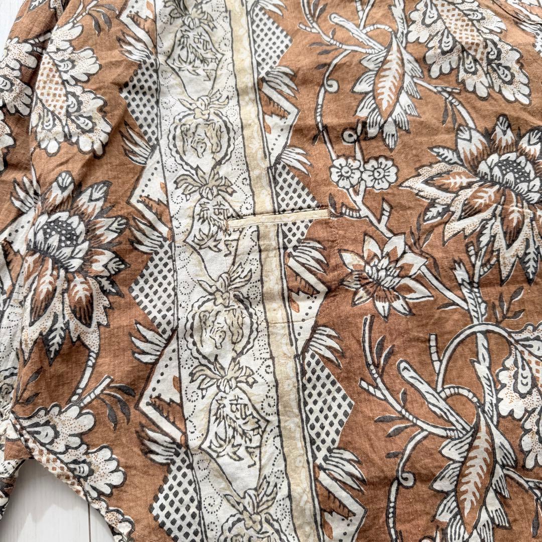 希少✨45R 更紗ブロックプリントの908オーシャンちび衿プルシャツ