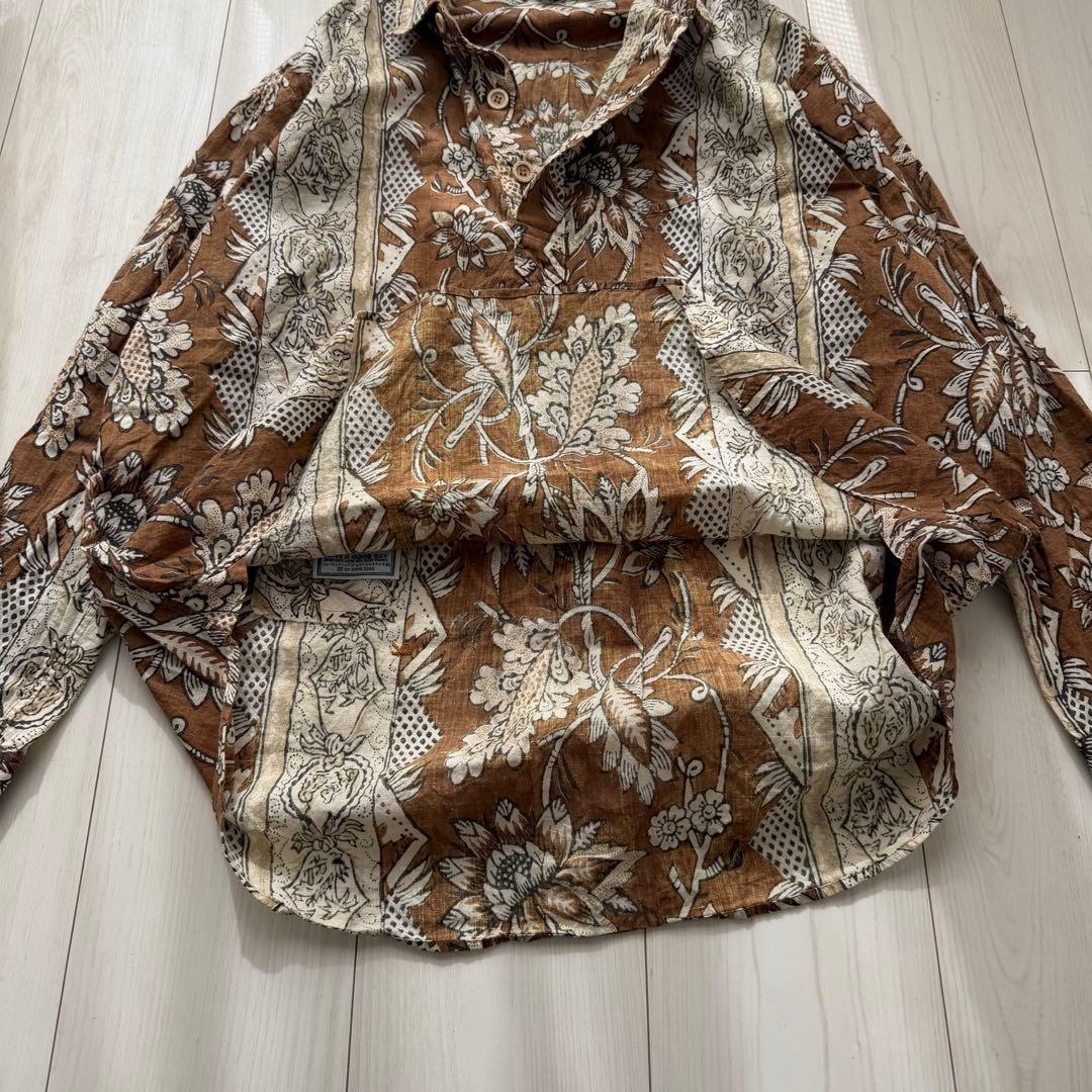 希少✨45R 更紗ブロックプリントの908オーシャンちび衿プルシャツ