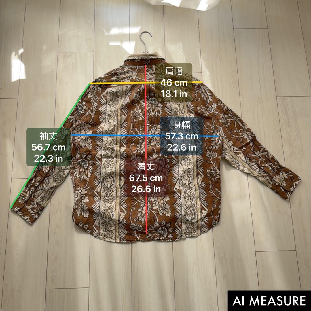 希少✨45R 更紗ブロックプリントの908オーシャンちび衿プルシャツ