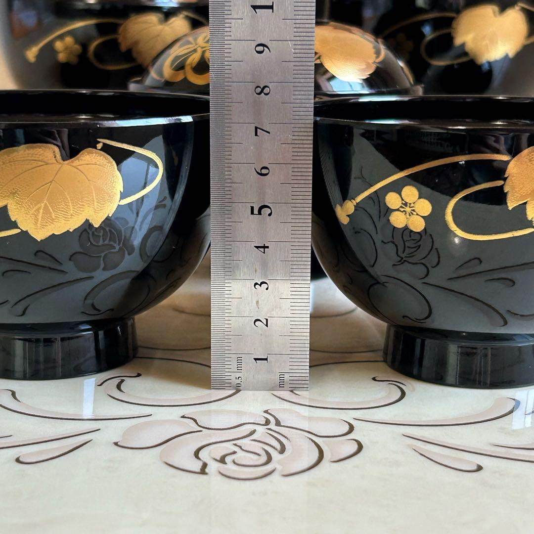 会津塗　金彩蒔絵蔦紋　蓋付きお吸い物椀　5客セット　漆器　汁碗　吸物椀揃