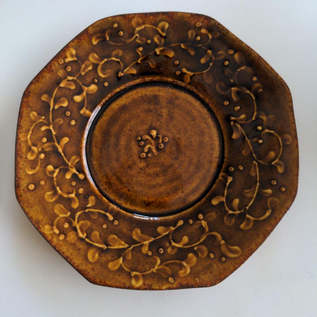 近藤文　クリーム色と茶色の八角形皿　2枚セット