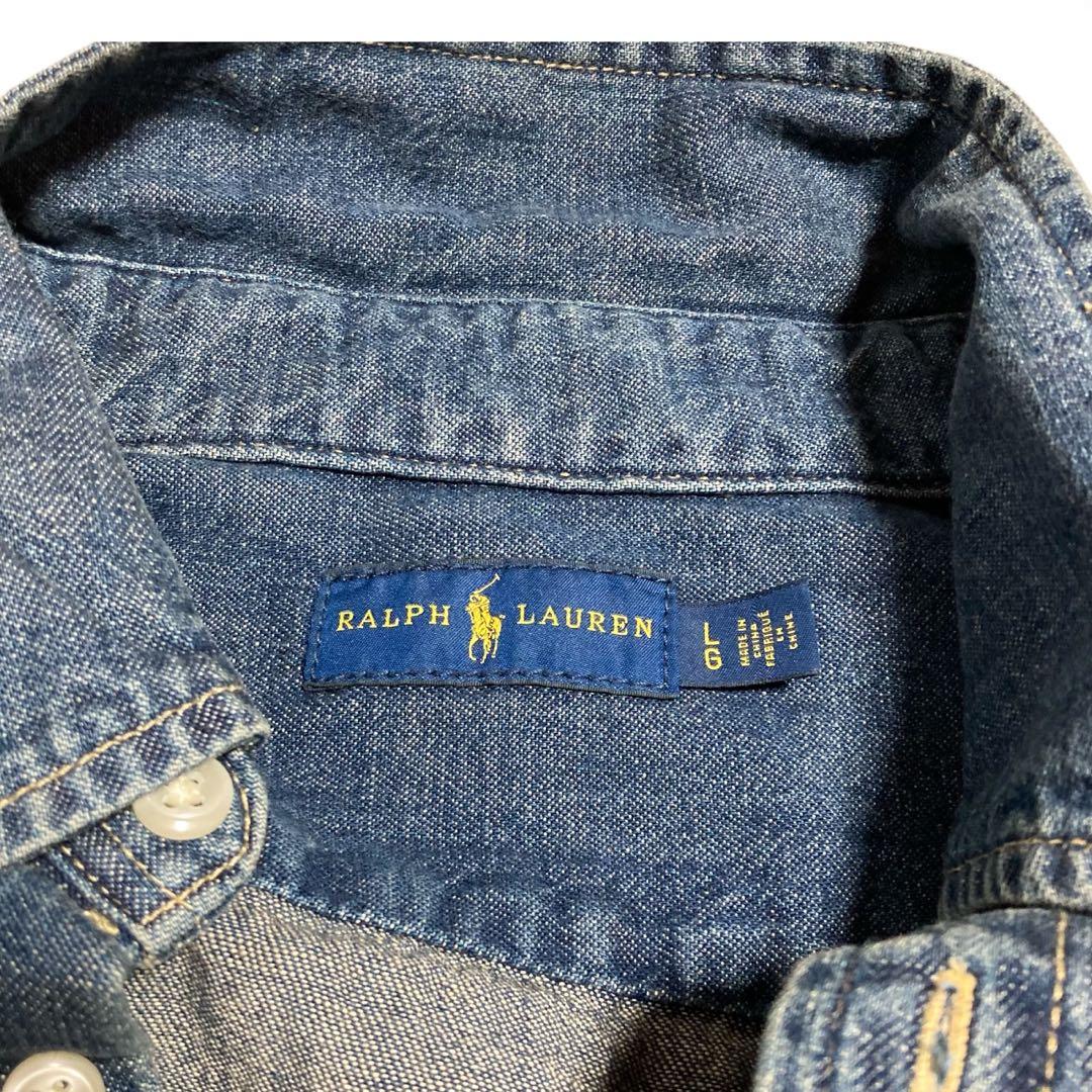 訳あり★ラルフローレン デニムシャツワンピース ポニー刺繍 シェルボタン