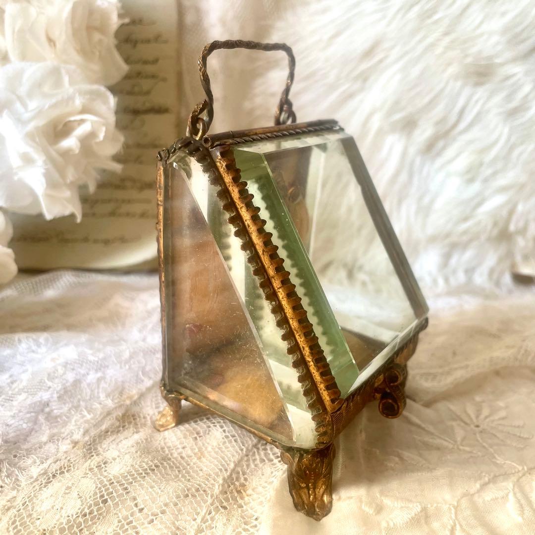 あけみん　ベベルガラス懐中時計ケースジュエリーボックスフランスアンティーク