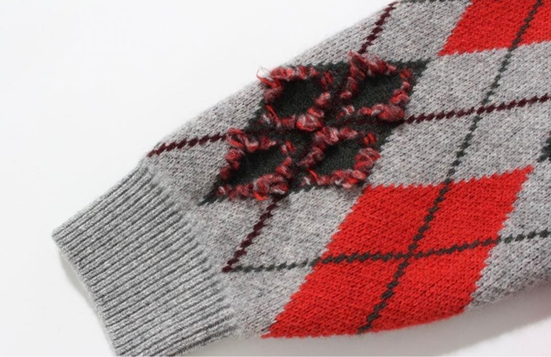 か*の様 極美品！Bshop別注COOHEMクラッシュドアーガイルニットLコーヘ