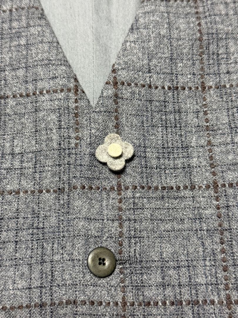 【美品】 LARDINI ウール素材ジレ46イタリア製(グレーブラウンチェック)