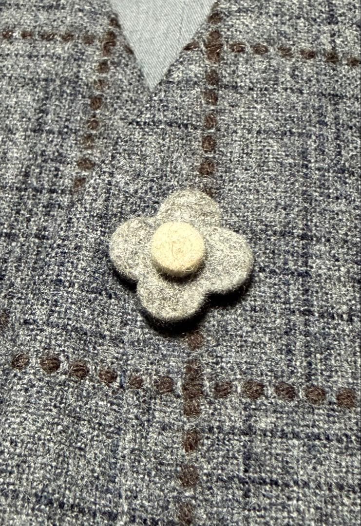 【美品】 LARDINI ウール素材ジレ46イタリア製(グレーブラウンチェック)