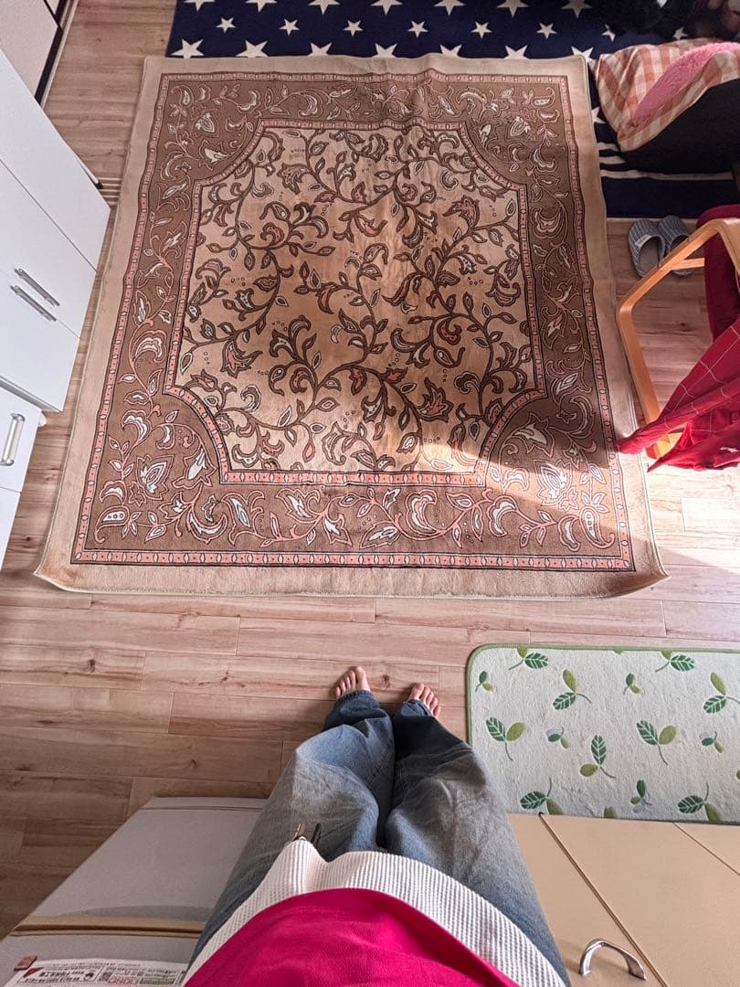 ベージュ×ブラウン 花柄ラグマット（コジマ電気購入）約2〜3畳サイズ