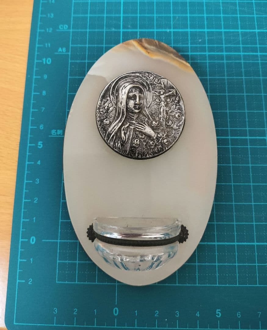 フランス ヴィンテージ 聖水盤 壁掛け 天然石 マリア様