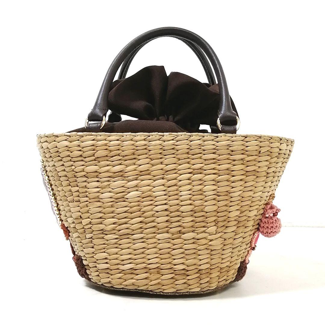 極美品✨ アルファジル　かごバッグ　ビーズ　ハンドバッグ　巾着　茶