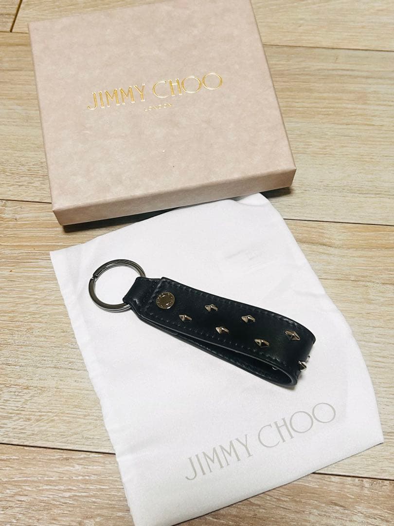 JIMMY CHOO ブラックレザーキーリング新品