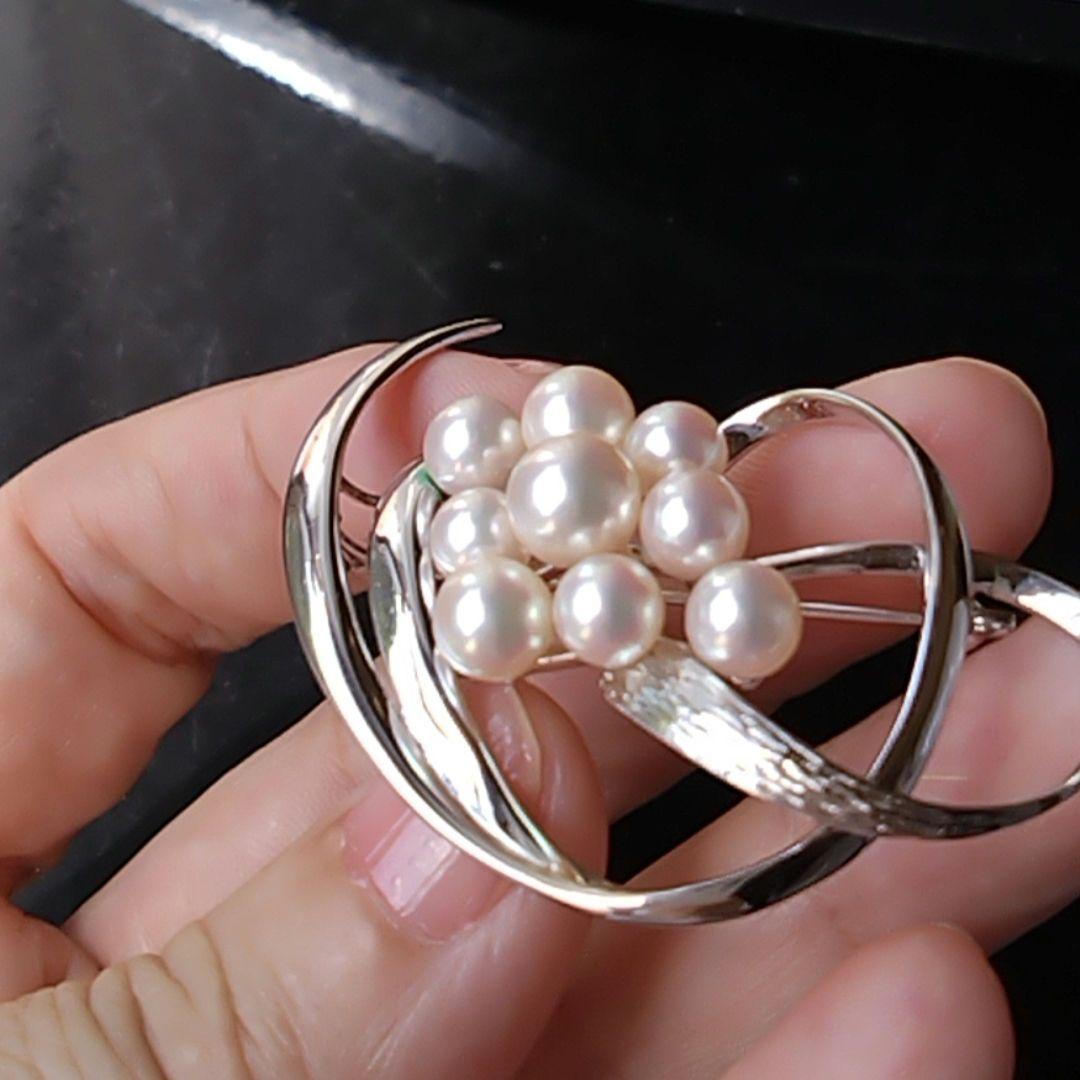 ★ピーター★田崎真珠　艷やかアコヤ本真珠9珠ブローチ　SILVER 保証書