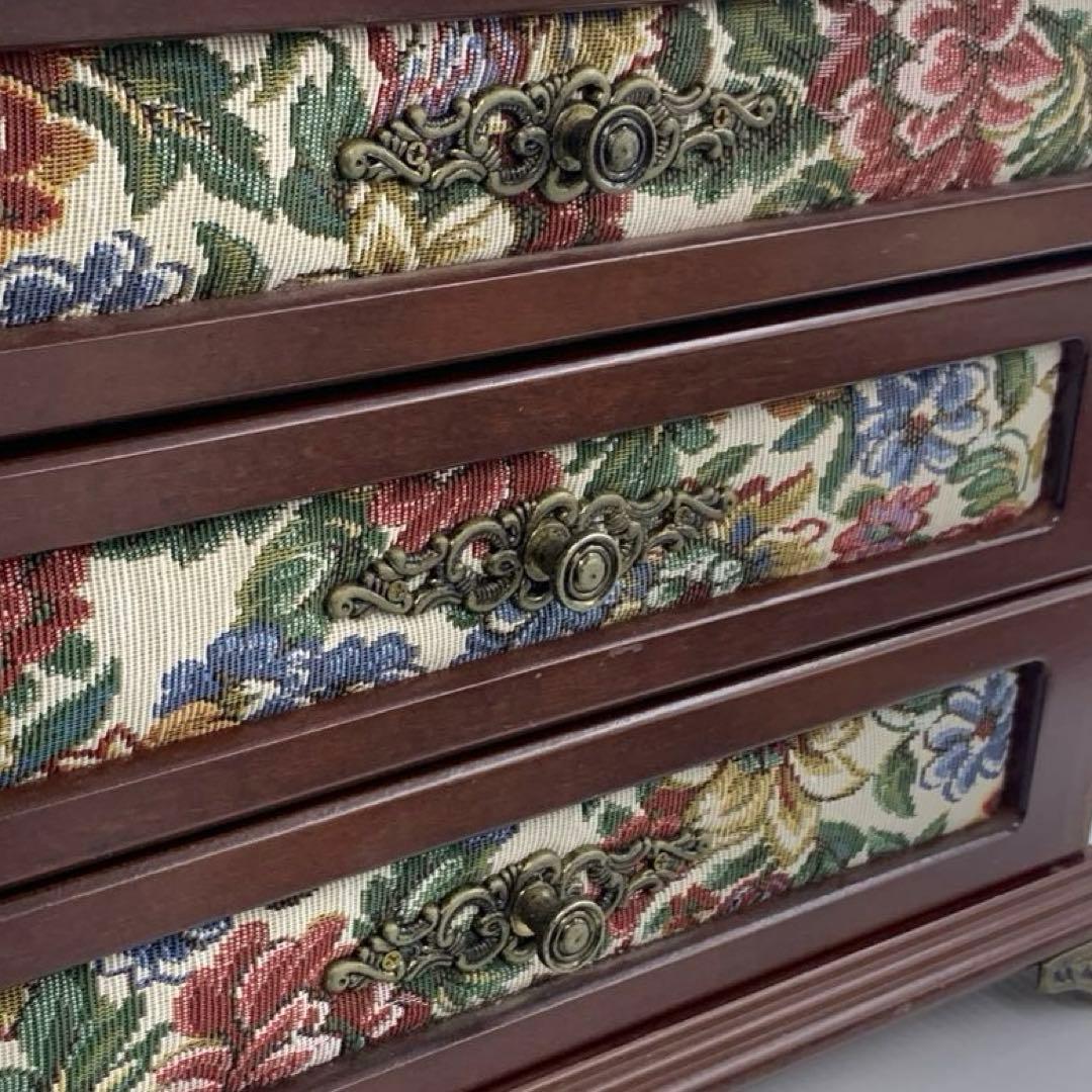 アンティーク調 ゴブラン織 ジュエリーボックス メイクボックス 鏡 木製