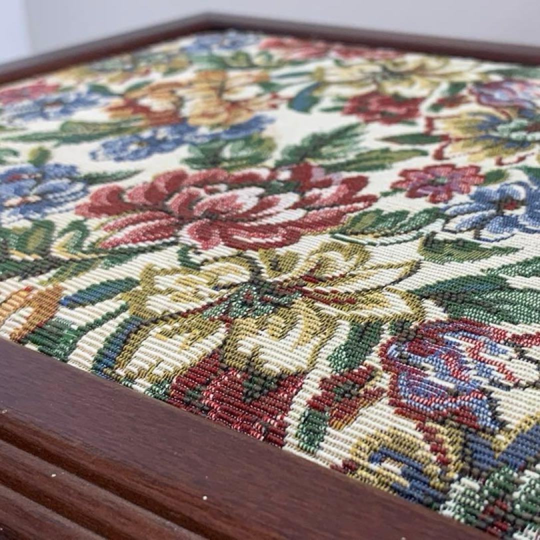 アンティーク調 ゴブラン織 ジュエリーボックス メイクボックス 鏡 木製