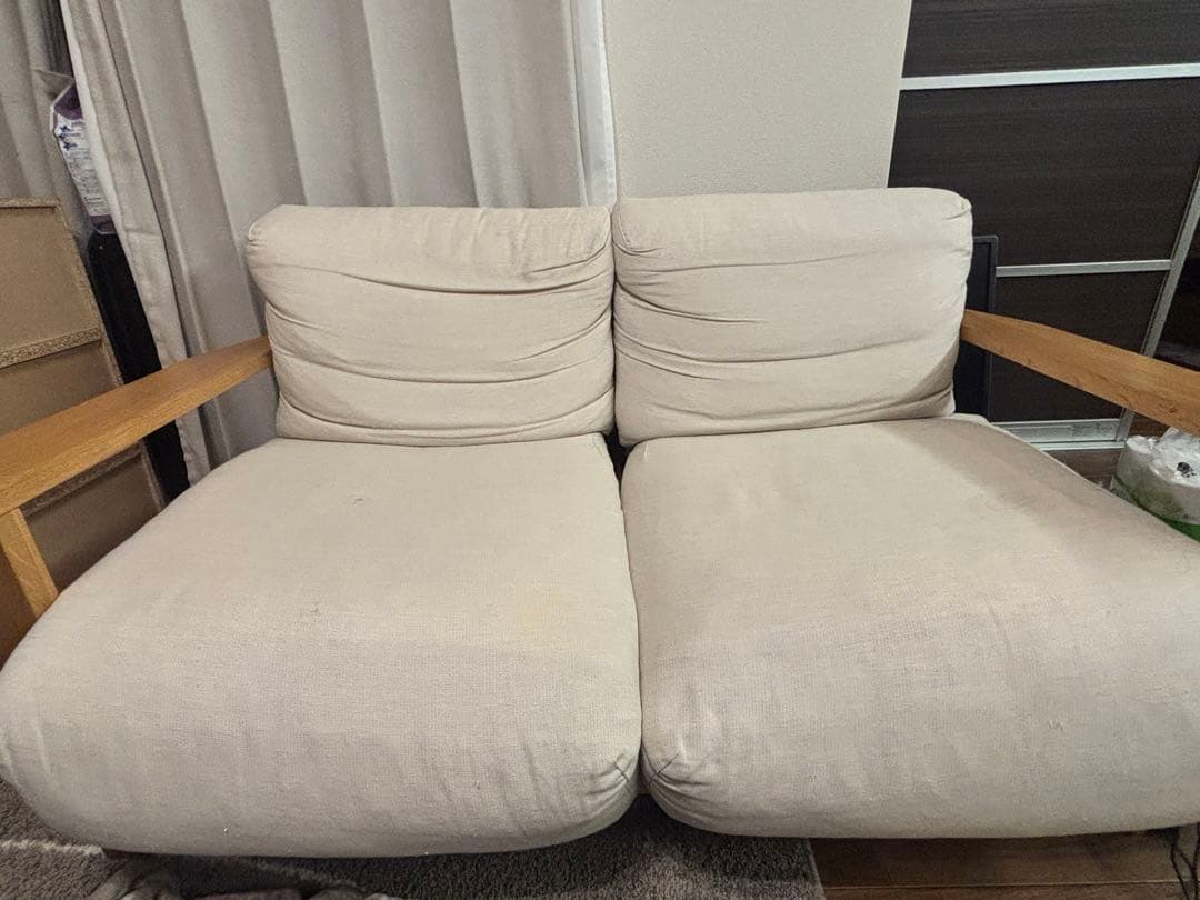 2/1まで限定　たのめる便　無印ホワイト 木製フレームソファ 2人掛け