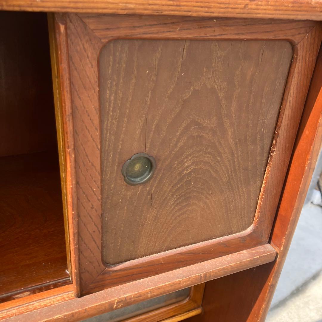 昭和レトロ 無垢材 木製 茶箪笥 茶棚 ガラス戸 サイドボード 古家具 古民家