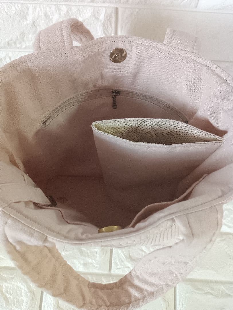 ヌビ バッグ ポーチ 底板 ハンドメイド ベージュピンク×チェリー