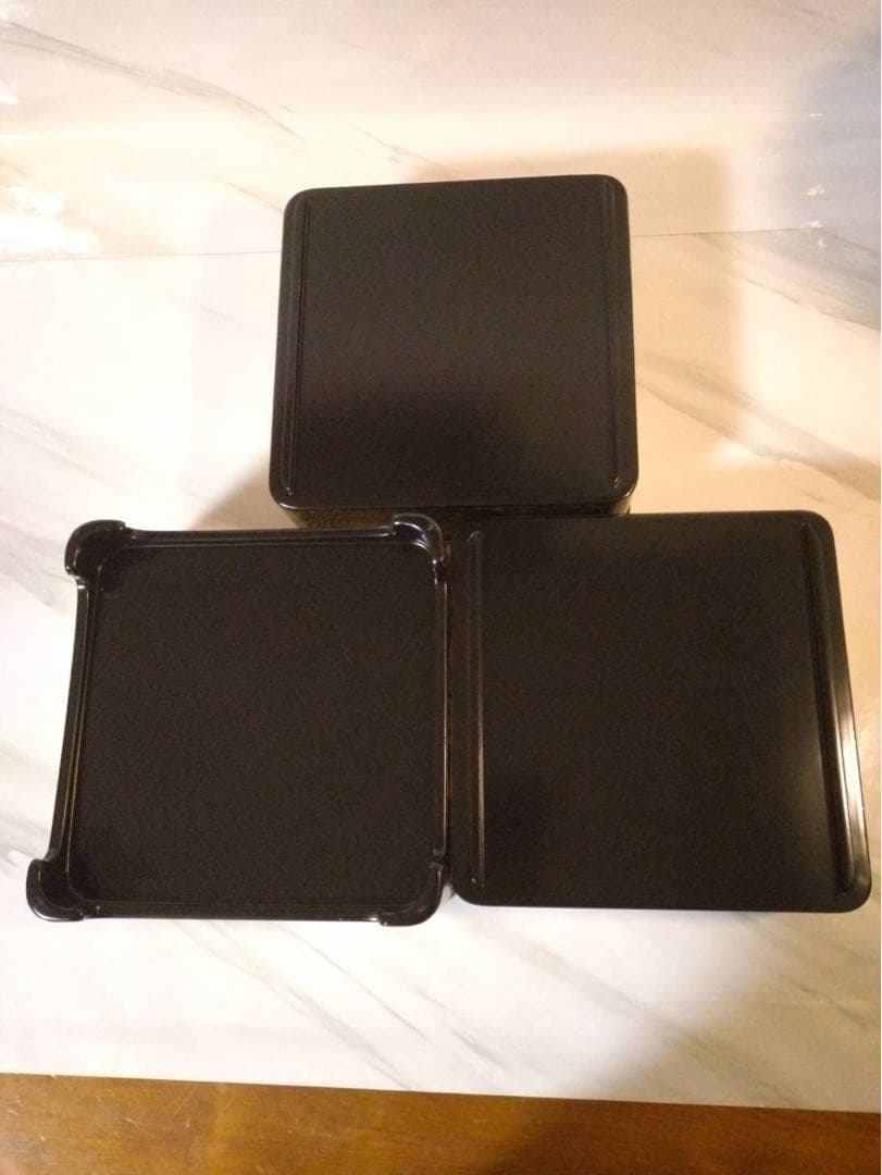 【W】未使用美品 輪島塗 総沈金 菊詰 三段重箱 6.5寸 黒塗 高級漆器