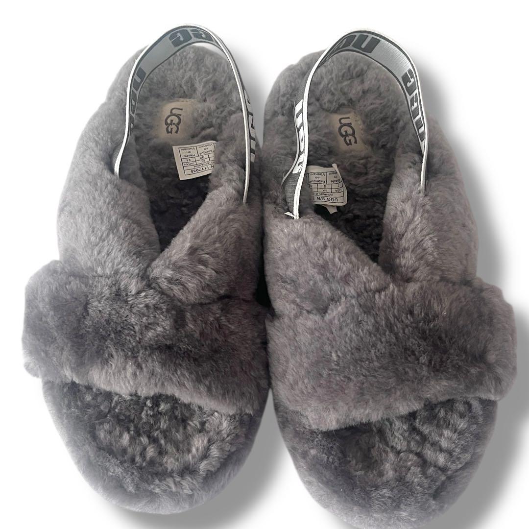 UGG アグ グレー ファーサンダル ファブ イヤー FAB YEAH 24cm