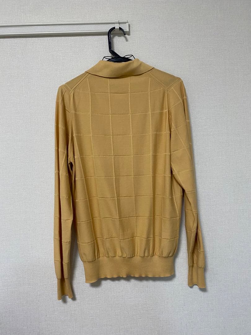 【にこにこセレクト】Brioni ベージュチェック柄 長袖ポロシャツ 48