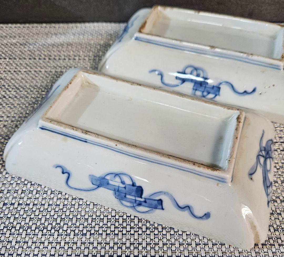 江戸時代末期　古伊万里　錦手　松竹梅に 獅子に菖蒲に鷺図　19.5cm長皿2客③