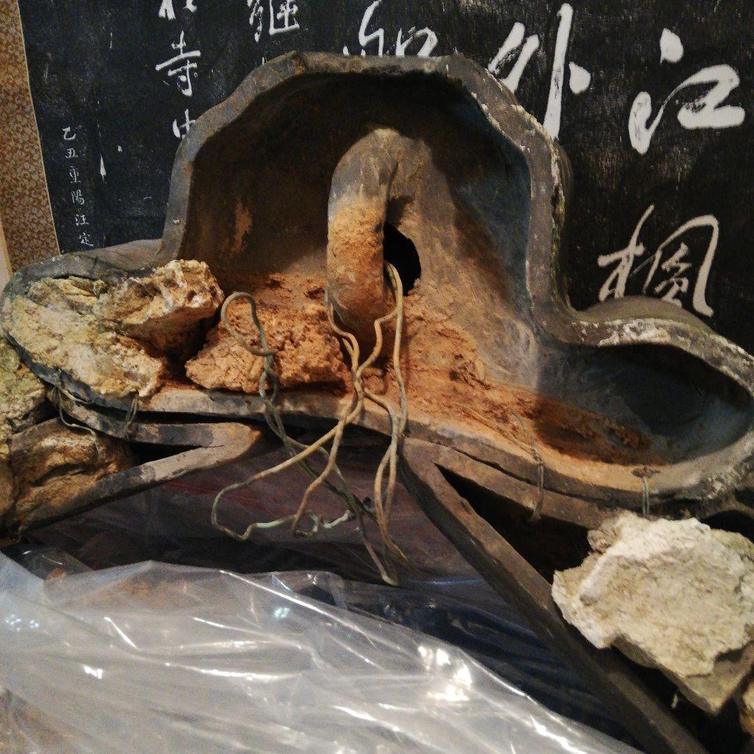 大旧家江戸時代後期屋敷大棟用宝珠古鬼瓦横幅８０センチ高さ４５センチ赤土漆喰付き品