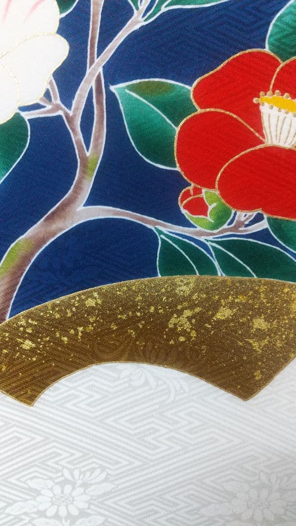 京都手描き友禅染め 「椿図」染め額 友禅職人一品物