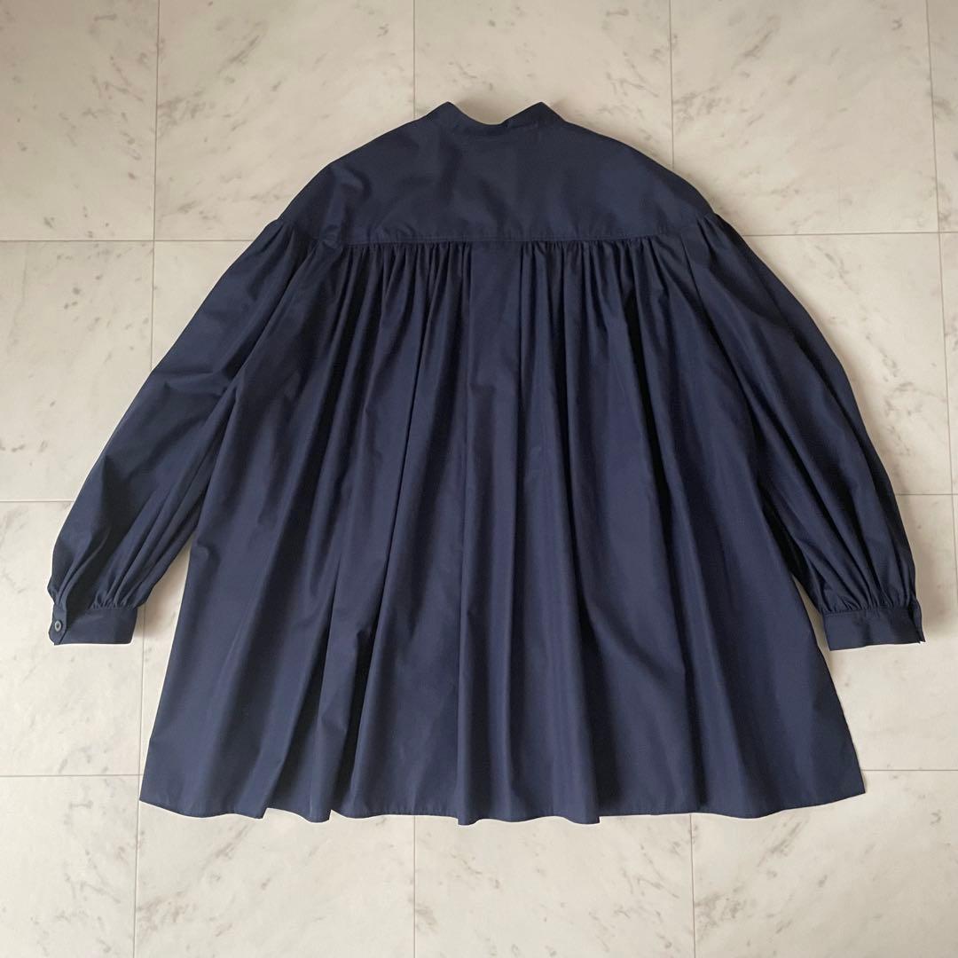 美品✨ルフィル ライトタイプライター ギャザーブラウス 比翼ボタン ネイビー