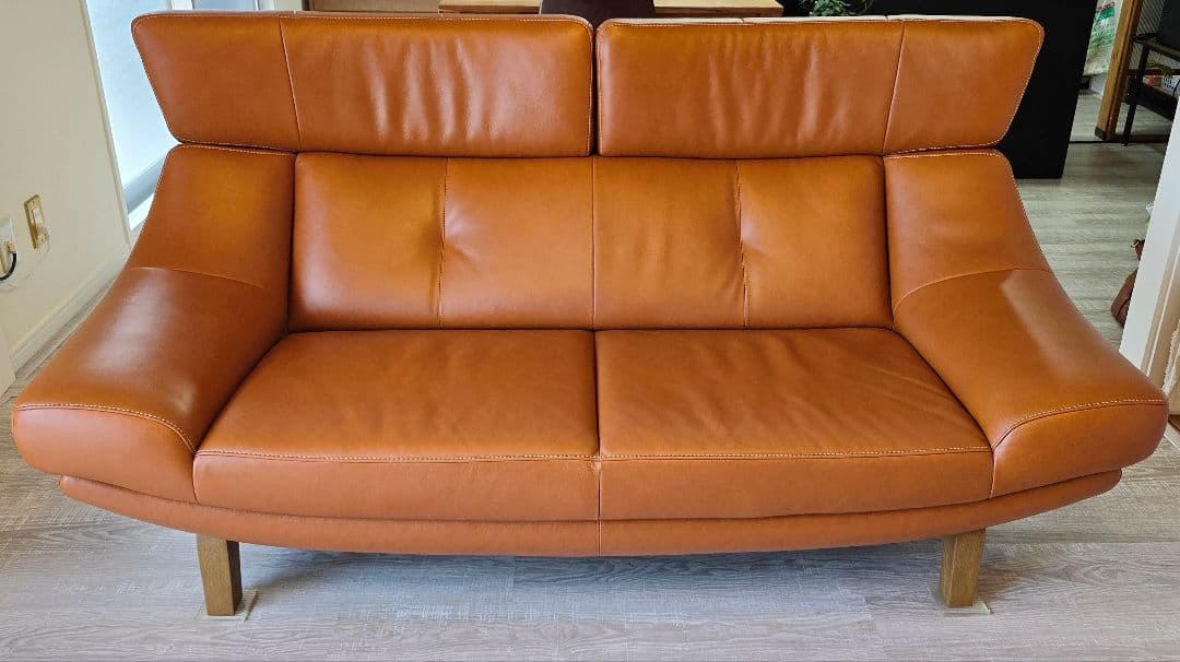 カリモク ソファ ZU46 本革　ブラウン