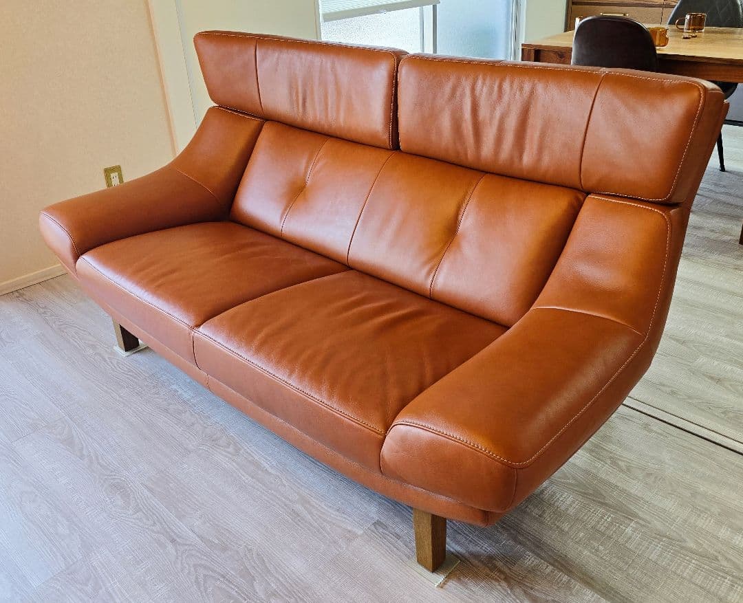 カリモク ソファ ZU46 本革　ブラウン