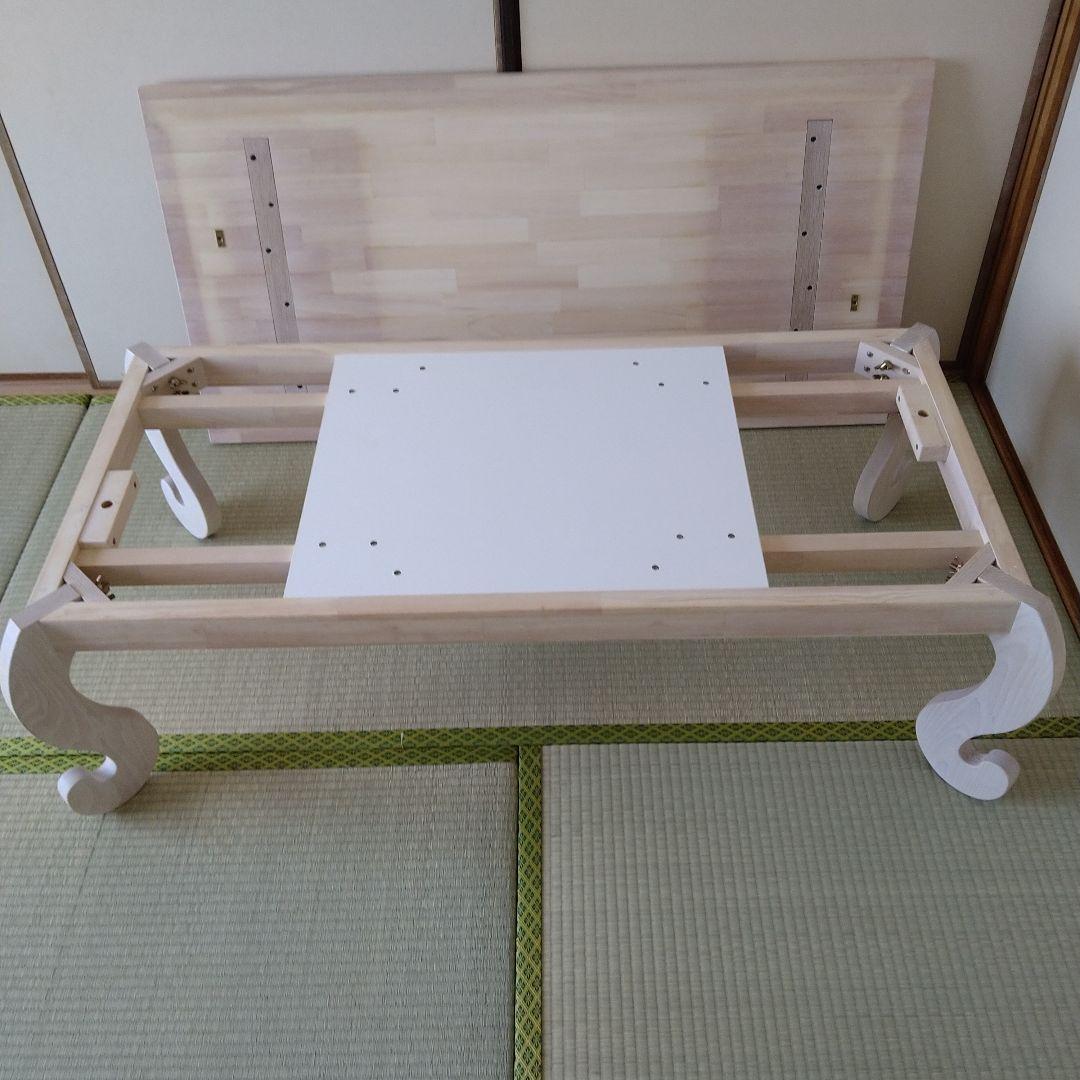 猫脚　テーブル　こたつ　特注ホワイト　木製　姫系　机　座卓