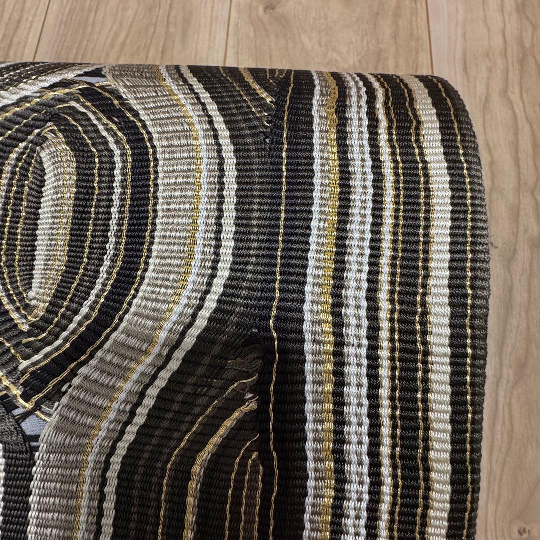 未使用品　正絹　全通　袋帯　着物　448 ひなや　グレー　黒　白　金　組紐