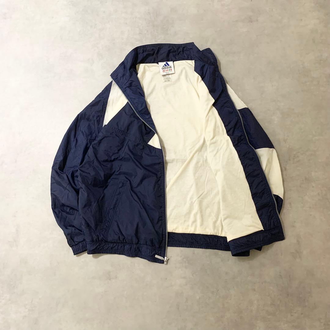 90sアディダス古着adidasナイロンジャケット刺繍ロゴネイビーDB488
