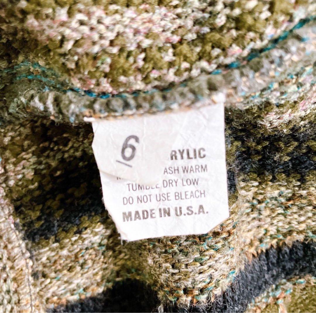 LAVANE USA製 アクリル 立体 総柄 3Dニット ダークグリーン系