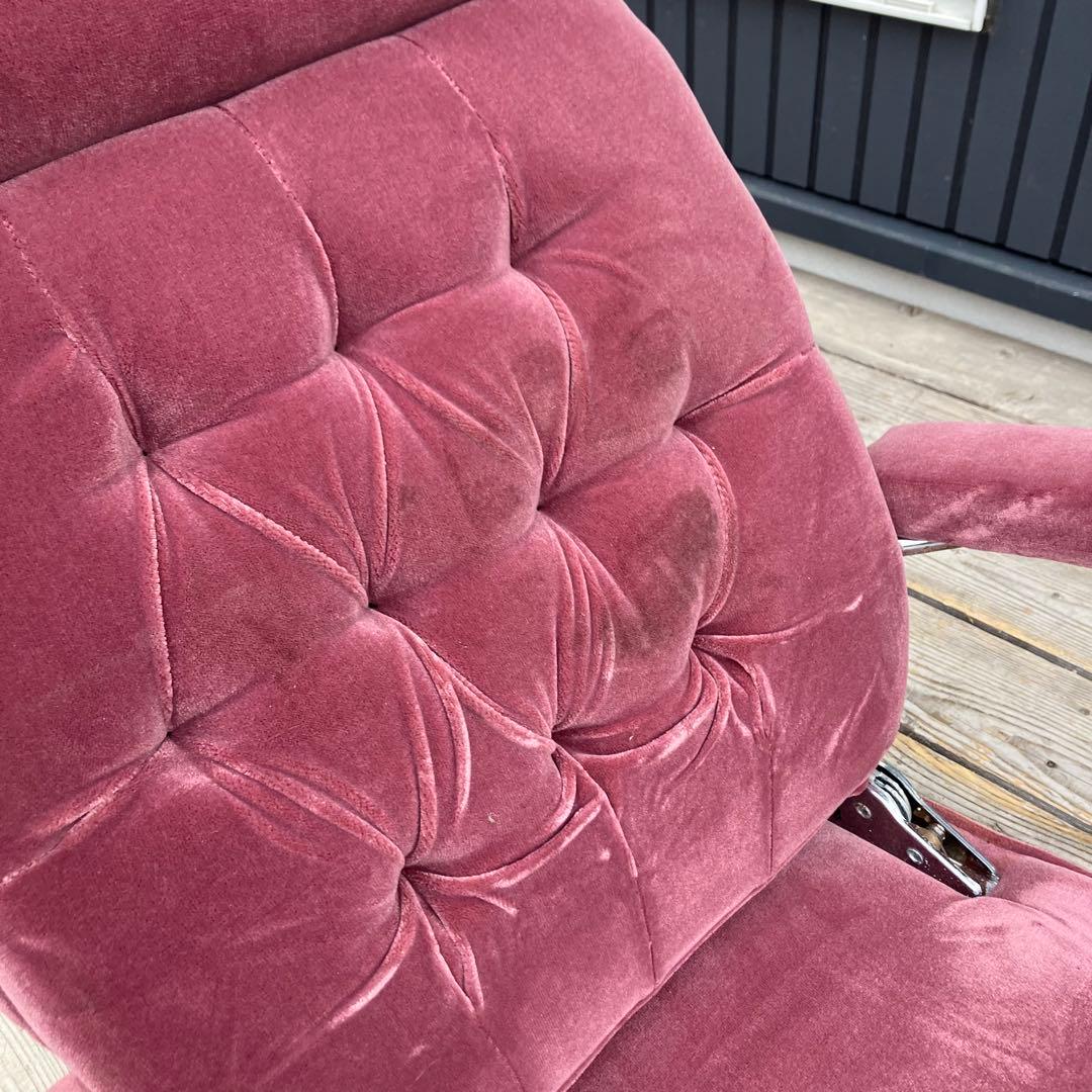 昭和レトロ 光家具 アームレスト付き リクライニングチェア ベロア座椅子 ピンク